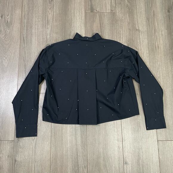 Madewell Poplin Embellished Cropped Long Sleeve Button Up Shirt US Women's XXS - Picture 3 of 5